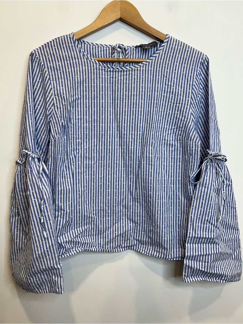 Primark 3/4 Bell Sleeve Striped Cotton Shirt White Blue